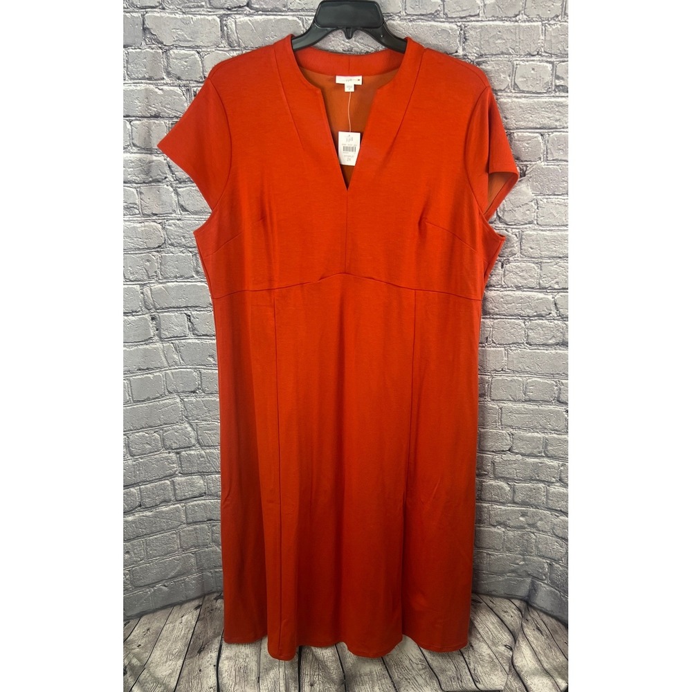 J. Jill Rust Orange‎ Ponte Knit Short Sleeve Notch Neck Empire Waist Dress 2X